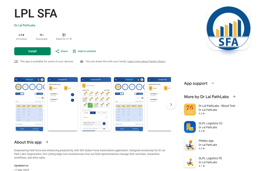 Dr Lal PathLabs SFA App